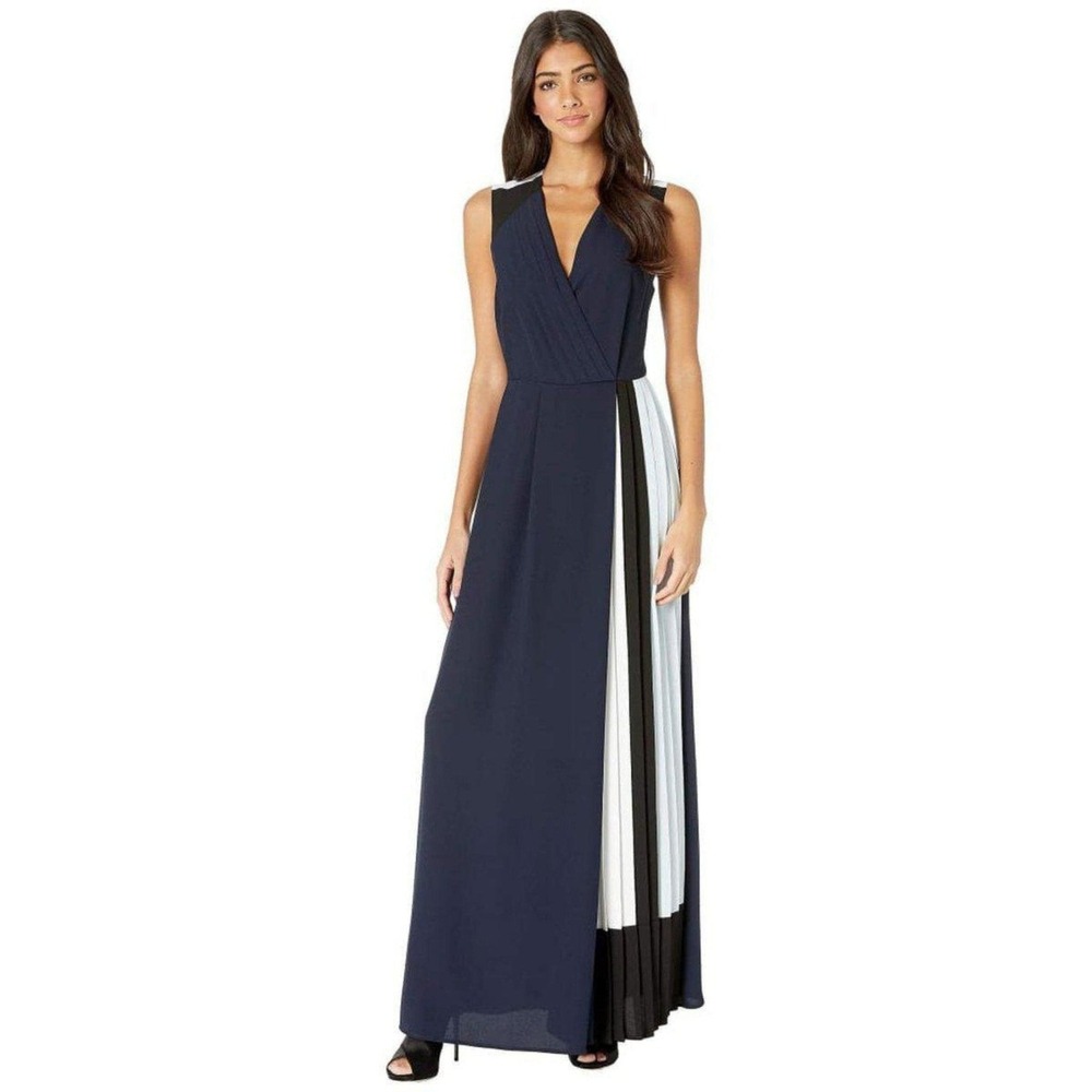 BCBGMAXAZRIA Sleeveless Wide Leg Overlay Jumpsuit Colorblock Pleated Formal - Picture 5 of 11